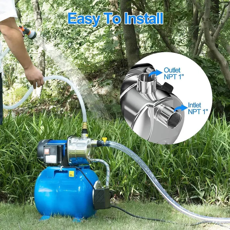 1.6 HP Stainless Steel Shallow Well Jet Pump ¨C 1268 GPH. Includes Pressure Tank for Irrigation & Drainage