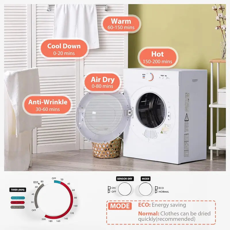 1.8 Cu. Ft. Portable Compact Dryer ¨C Exhaust-Duct Compatible. Space-Saving Design