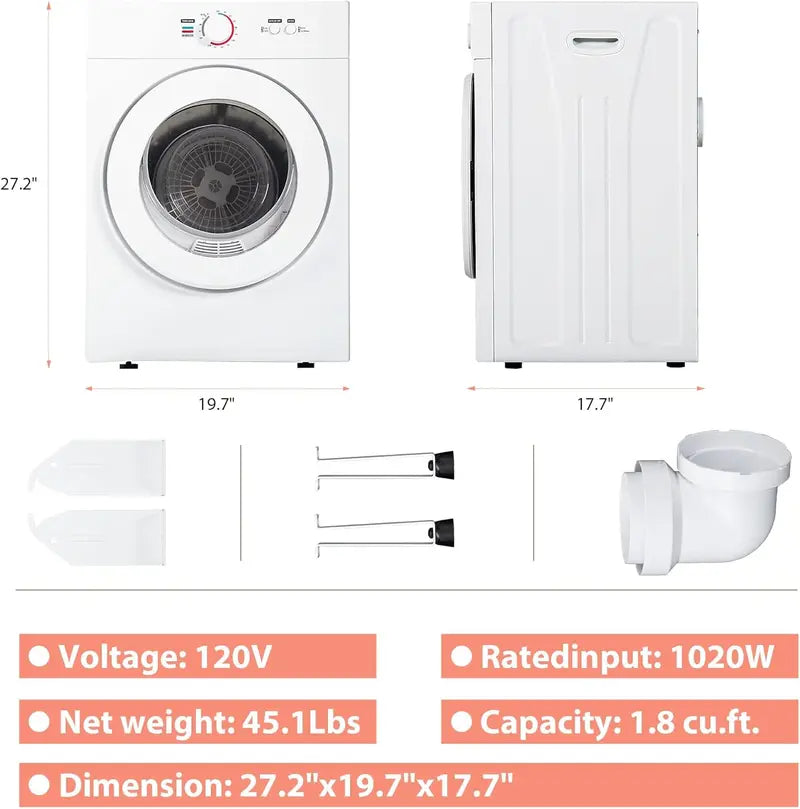 1.8 Cu. Ft. Portable Compact Dryer ¨C Exhaust-Duct Compatible. Space-Saving Design