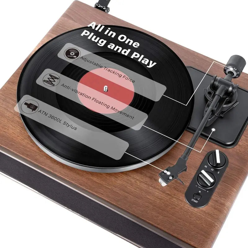 1 by ONE Belt-Drive Turntable ¨C High-Fidelity Vinyl Player with Built-in Stereo Speakers