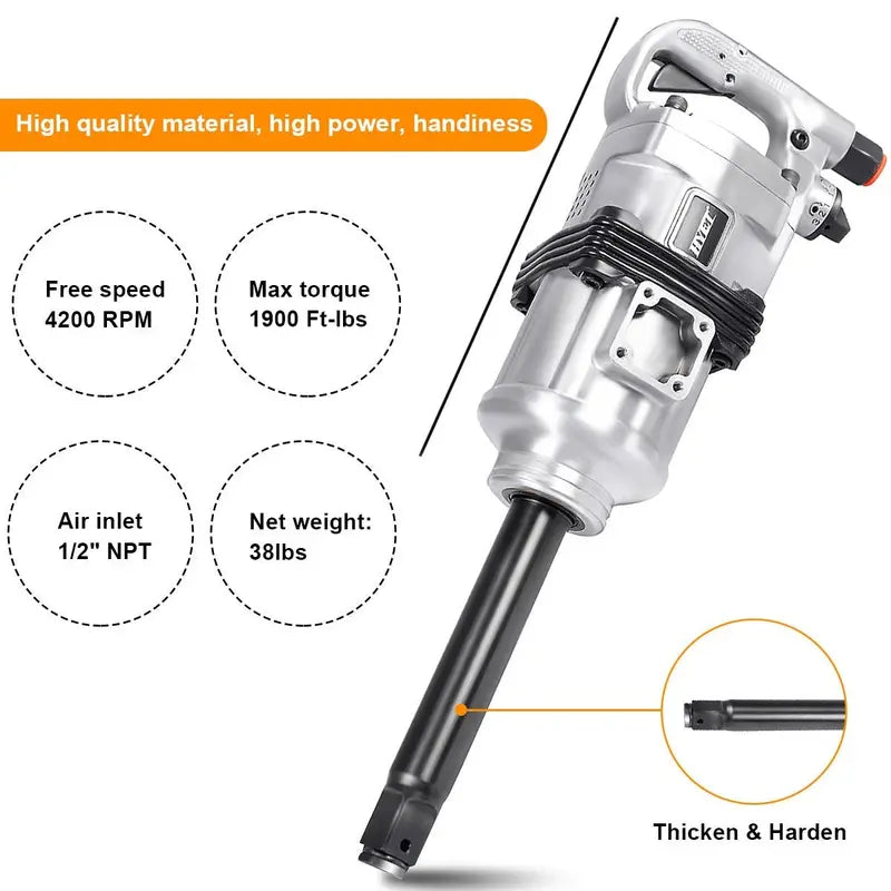 1-Inch Pneumatic Impact Wrench ¨C Long-Shank Air Tool for Truck Mechanics &amp; Industrial Use