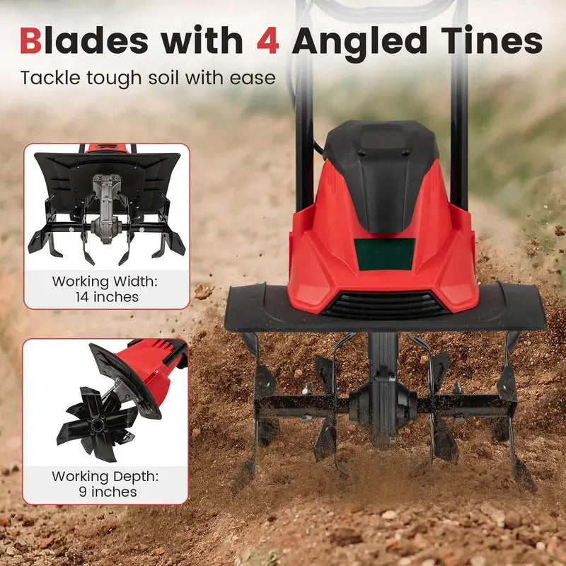 10-Amp Corded Electric Tiller ¨C Foldable Garden Cultivator for Efficient Soil Prep