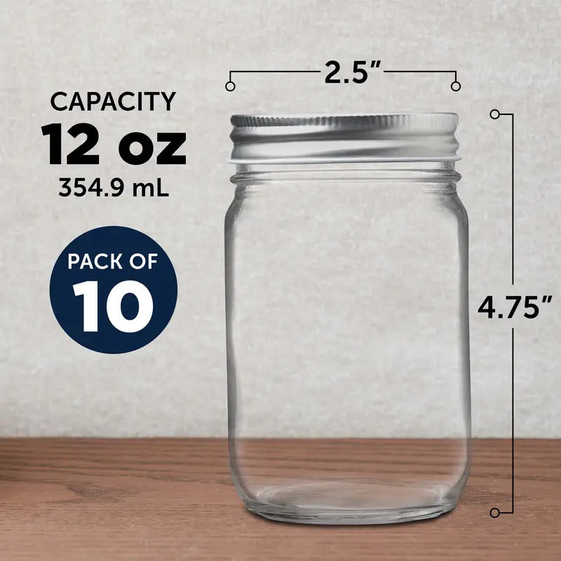 10 Decorating Mason Jars Set. 12 oz. ¨C Canning. Aluminum Lid ¨C Clear