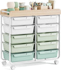 10-Drawer Rolling Craft Cart ¨C Wooden Top Utility Organizer with Casters for Home. Office. or Classroom