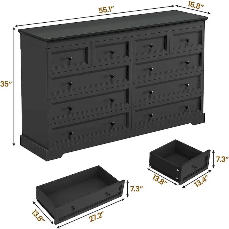 10-Drawer Wooden Dresser ¨C Tall Chest of Drawers with Ample Bedroom Storage Space
