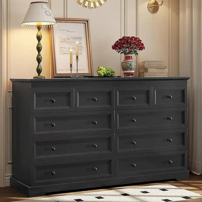 10-Drawer Wooden Dresser ¨C Tall Chest of Drawers with Ample Storage. Rustic or Modern Bedroom Fit