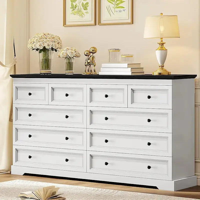 10-Drawer Wooden Dresser ¨C Tall Chest of Drawers with Ample Storage. Rustic or Modern Bedroom Fit