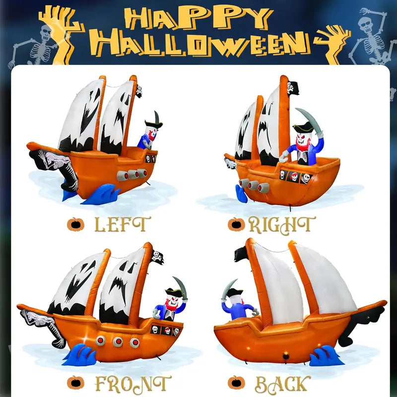 10-Foot Inflatable Pirate Ship Yard Decoration ¨C Spooky Halloween Theme with Illuminated Details