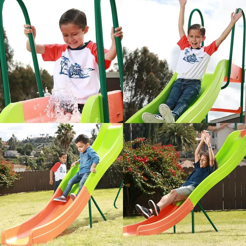 10 ft Freestanding Plastic Playground Slide ¨C Safe Backyard Slide for Kids Ages 4¨C8