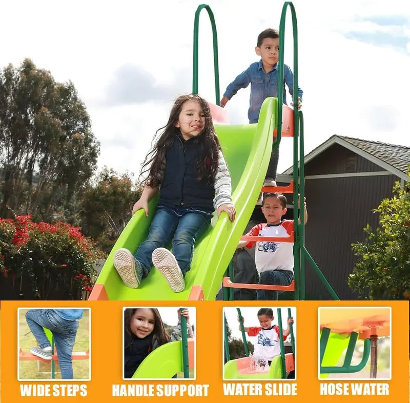 10 ft Freestanding Plastic Playground Slide ¨C Safe Backyard Slide for Kids Ages 4¨C8
