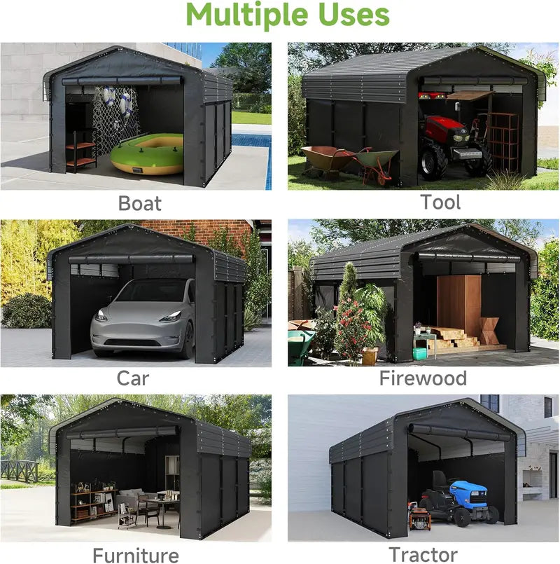 10 ft x 15 ft Reinforced Metal Carport ¨C Weather-Resistant Outdoor Garage or Shade Structure