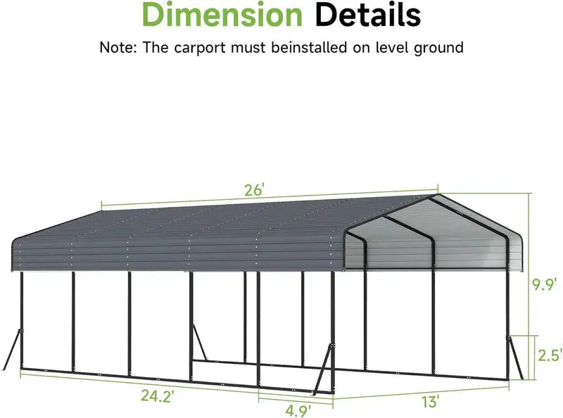 10 ft x 15 ft Reinforced Metal Carport ¨C Weather-Resistant Outdoor Garage or Shade Structure