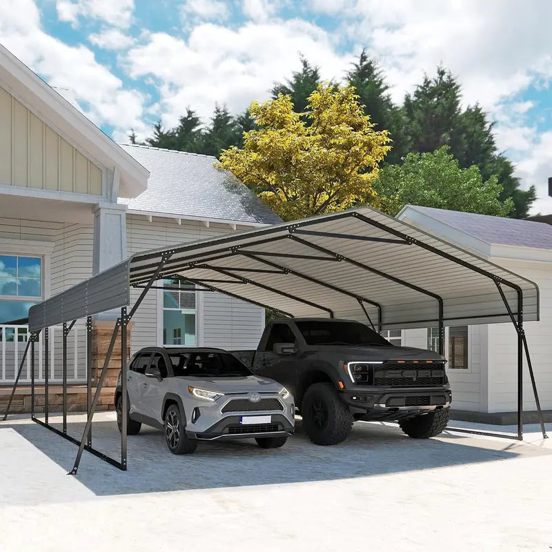 10 ft x 15 ft Reinforced Metal Carport ¨C Weather-Resistant Outdoor Garage or Shade Structure
