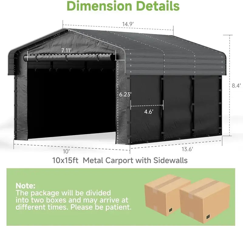 10 ft x 15 ft Reinforced Metal Carport ¨C Weather-Resistant Outdoor Garage or Shade Structure