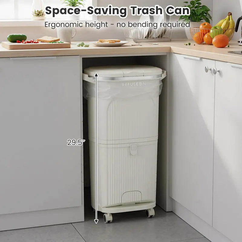 10-Gallon Dual-Bucket Kitchen Trash Bin ¨C Lid-Covered Waste Container with Removable Liners