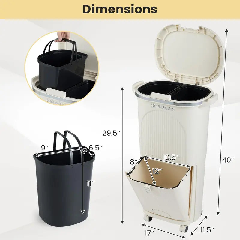 10-Gallon Dual-Bucket Kitchen Trash Bin ¨C Lid-Covered Waste Container with Removable Liners