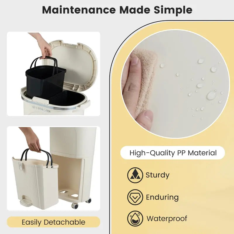 10-Gallon Dual-Bucket Kitchen Trash Bin ¨C Lid-Covered Waste Container with Removable Liners