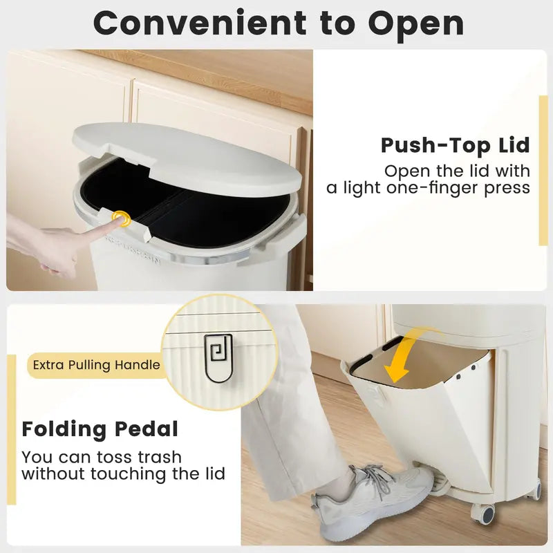 10-Gallon Dual-Bucket Kitchen Trash Bin ¨C Lid-Covered Waste Container with Removable Liners