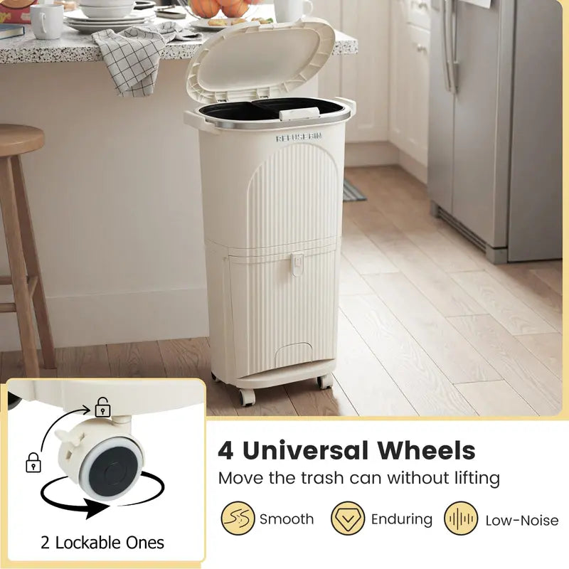 10-Gallon Dual-Bucket Kitchen Trash Bin ¨C Lid-Covered Waste Container with Removable Liners
