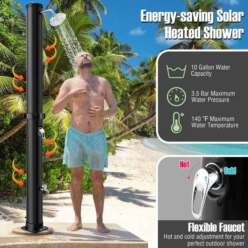 10-Gallon Freestanding Solar Outdoor Shower ¨C 7.2 FT Height with Rotating Head