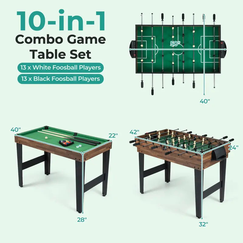 10-in-1 Combination Game Table Set Designed for Family Fun and Social Gatherings