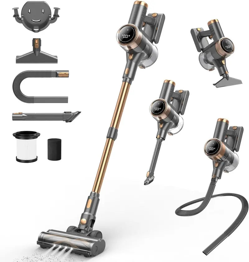 10-in-1 Gold Cordless Stick Vacuum: LED Touchscreen. 45-Min Battery Life. Lightweight &amp; Powerful ¡ª Ideal for Hard Floors. Carpets &amp; Pet Hair