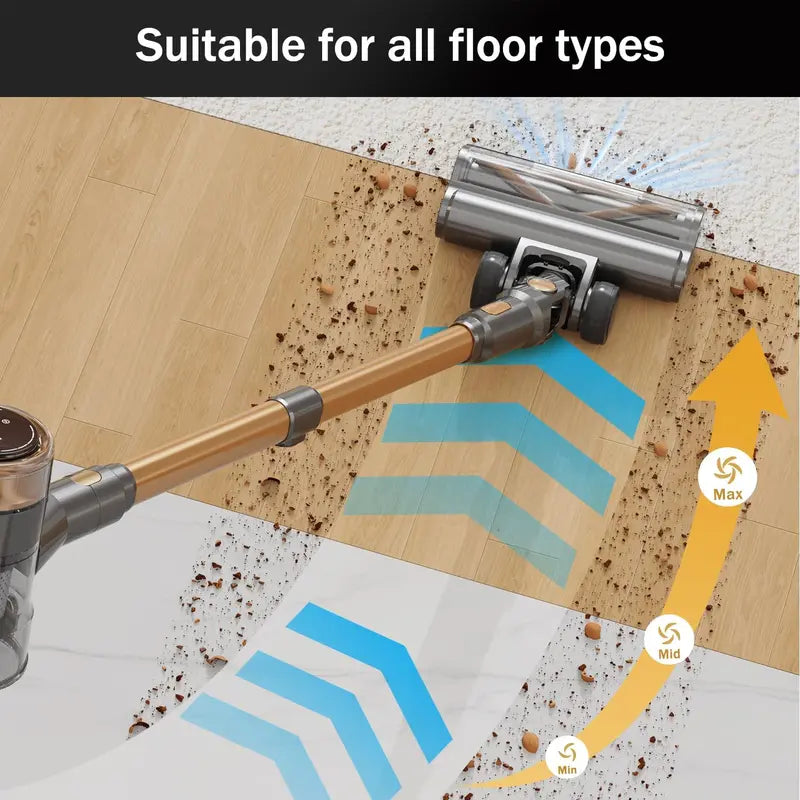 10-in-1 Gold Cordless Stick Vacuum: LED Touchscreen. 45-Min Battery Life. Lightweight &amp; Powerful ¡ª Ideal for Hard Floors. Carpets &amp; Pet Hair