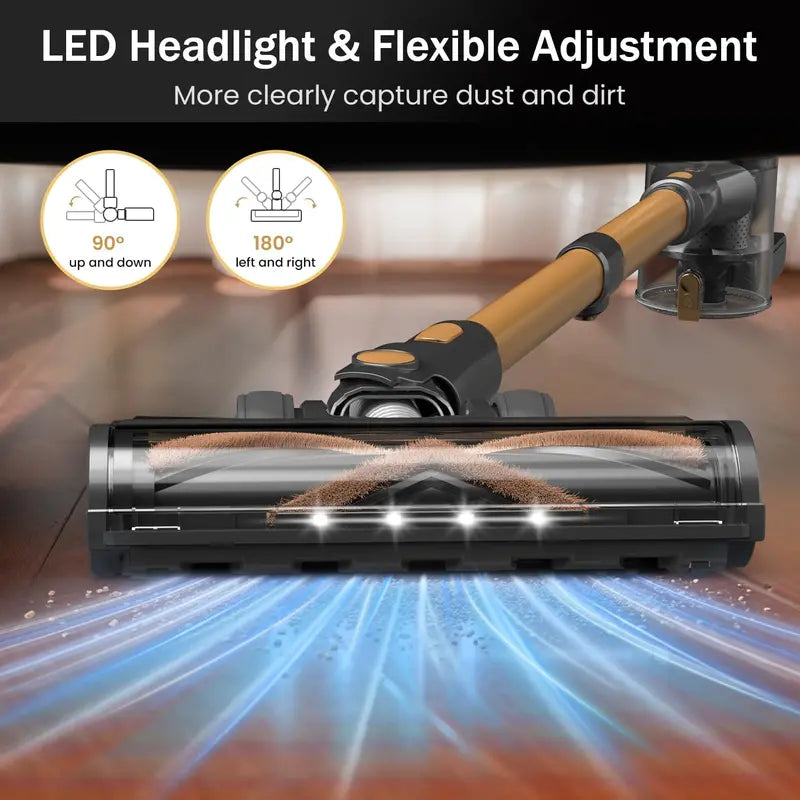10-in-1 Gold Cordless Stick Vacuum: LED Touchscreen. 45-Min Battery Life. Lightweight &amp; Powerful ¡ª Ideal for Hard Floors. Carpets &amp; Pet Hair