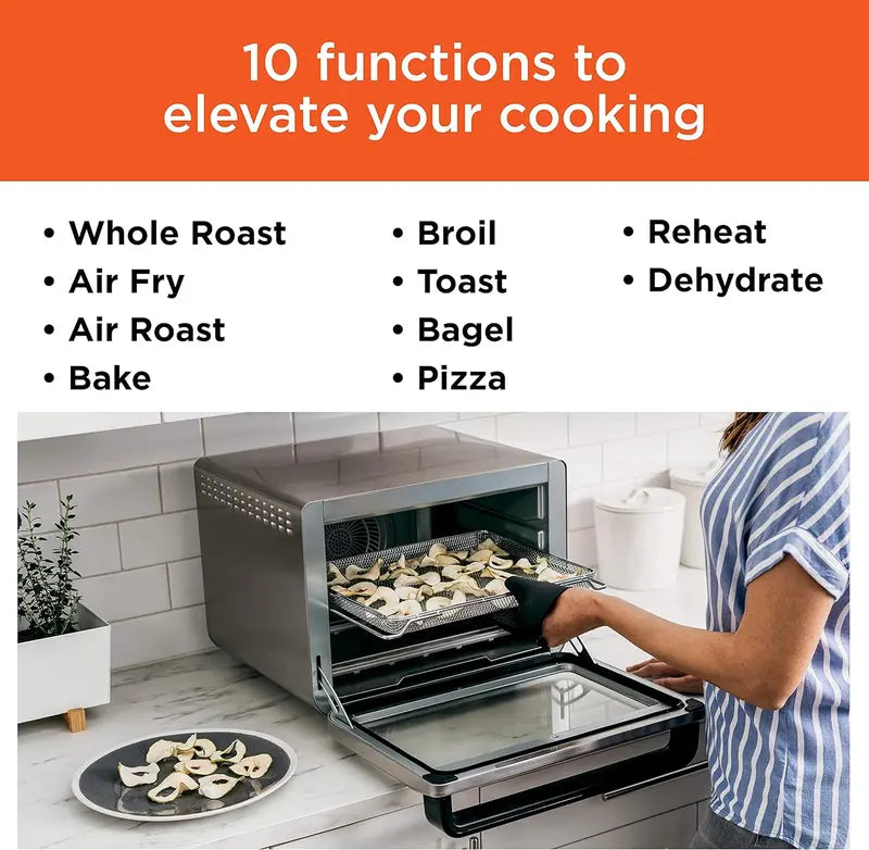 10-in-1 Smart Convection Toaster Oven with Air Fry. Thermometer &amp; Stainless Steel Finish