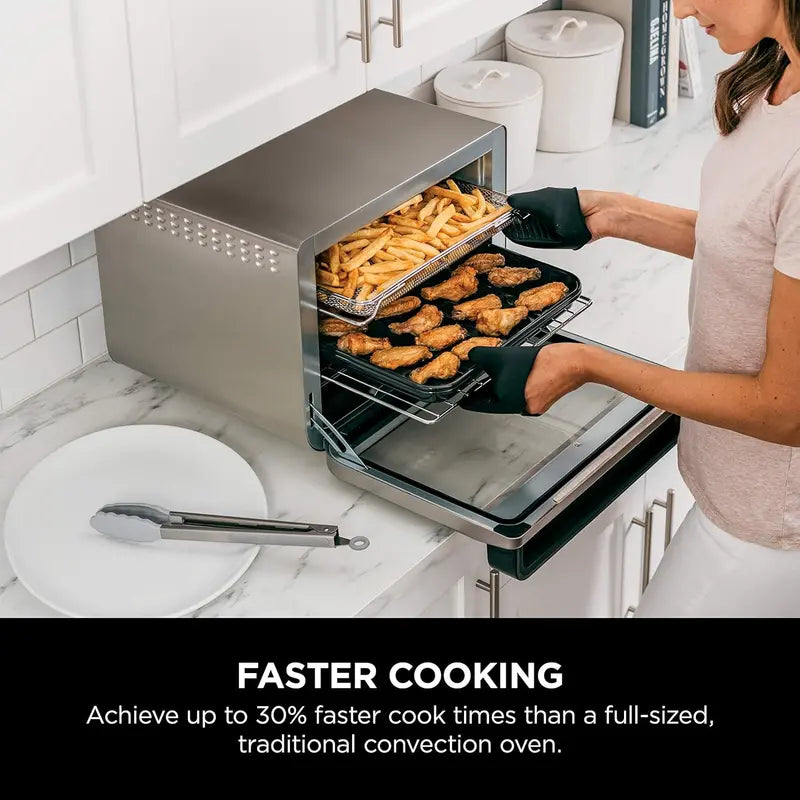 10-in-1 Smart Convection Toaster Oven with Air Fry. Thermometer &amp; Stainless Steel Finish
