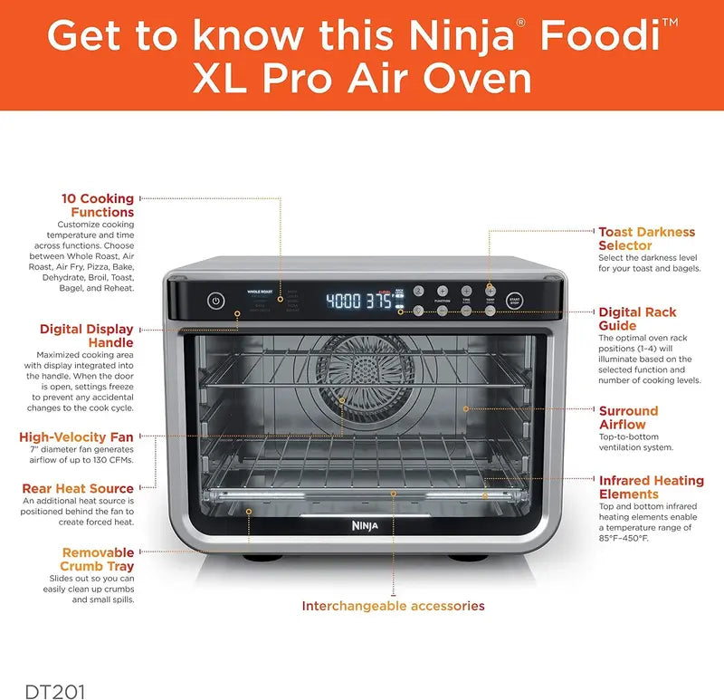 10-in-1 Smart Convection Toaster Oven with Air Fry. Thermometer &amp; Stainless Steel Finish