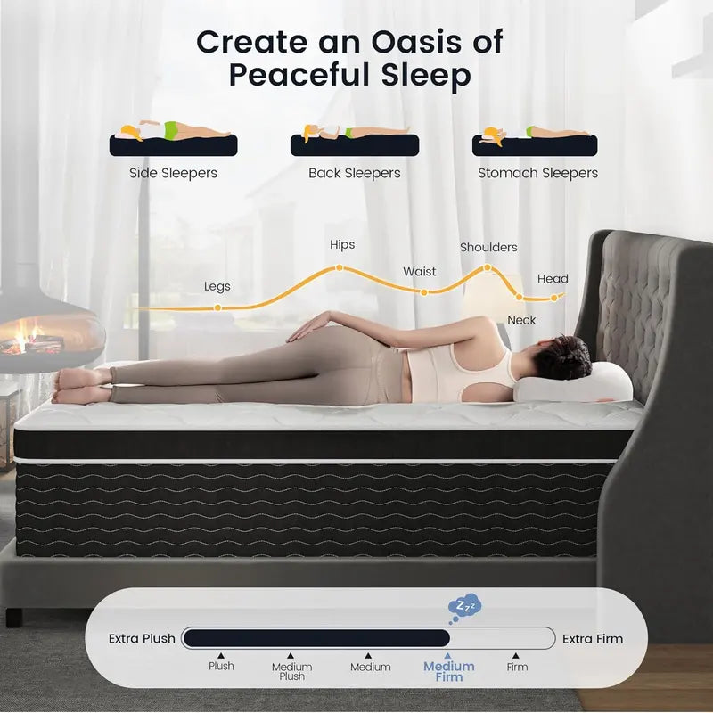 10-Inch Full Hybrid Mattress in a Box | Medium-Plush Gel Memory Foam Over Pocketed Coils for Enhanced Support. Cooling Breathability. and Targeted Pressure Relief