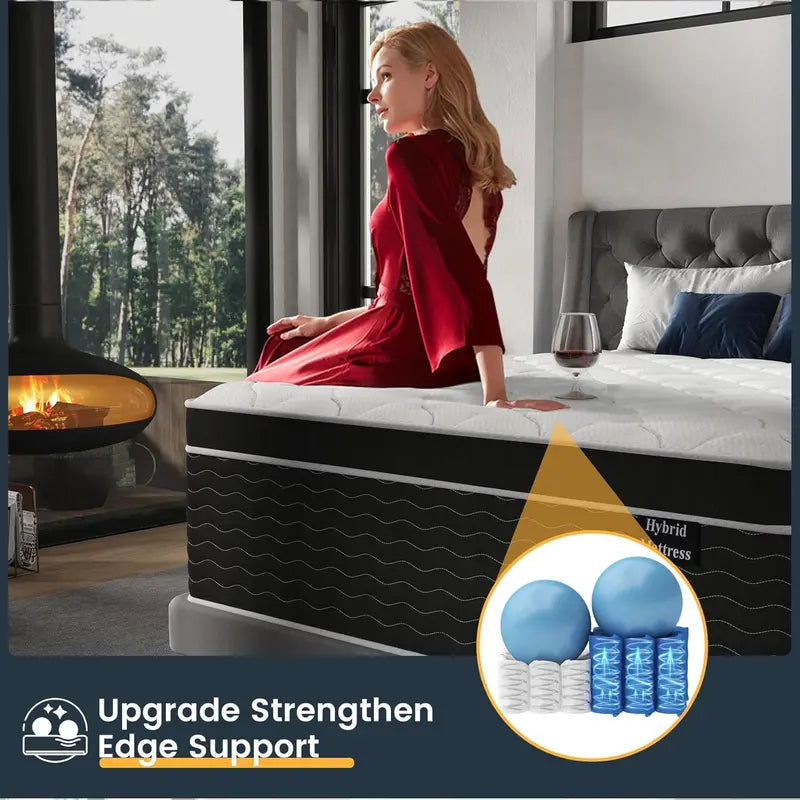 10-Inch Full Hybrid Mattress in a Box | Medium-Plush Gel Memory Foam Over Pocketed Coils for Enhanced Support. Cooling Breathability. and Targeted Pressure Relief