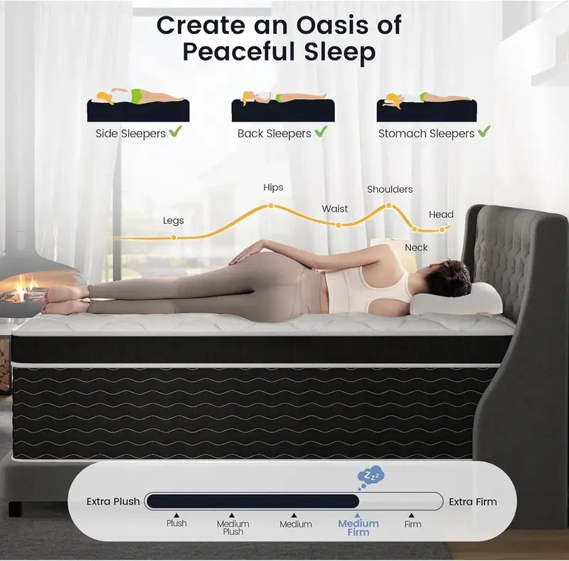 10-Inch Full-Size Hybrid Mattress in a Box ¨C Medium-Plush Support. Pocket Coils + Memory Foam. Easy Setup