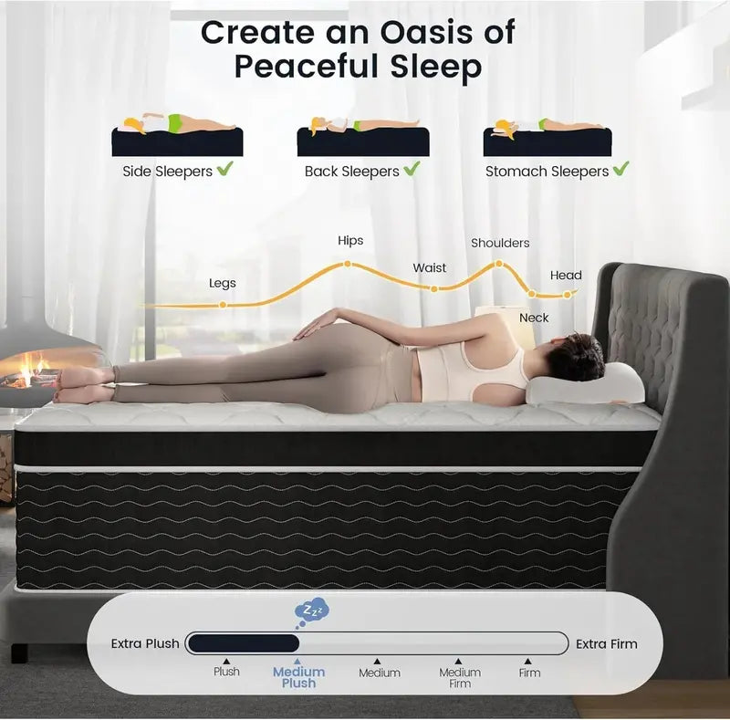 10-Inch Full-Size Hybrid Mattress in a Box ¨C Medium-Plush Support. Pocket Coils + Memory Foam. Easy Setup