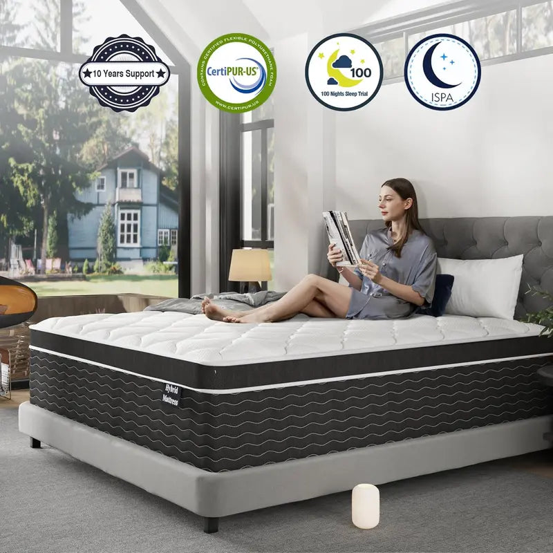 10-Inch Full-Size Hybrid Mattress in a Box ¨C Medium-Plush Support. Pocket Coils + Memory Foam. Easy Setup