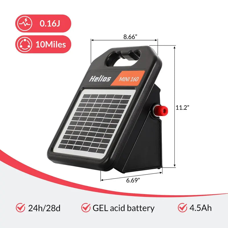 10-Mile Solar-Powered Electric Fence Charger ¨C 0.16 Joule Energizer with Day/Night Auto Mode