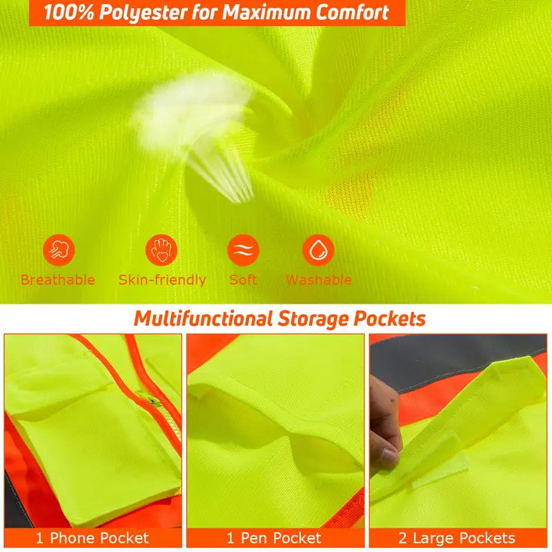 10-Pack High-Visibility Reflective Safety Vests for Construction and Security Teams