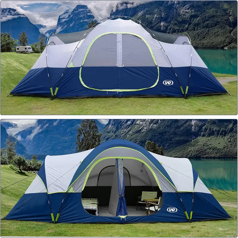 10-Person Family Camping Tent ¨C Easy-Setup. Double-Layer Weatherproof Shelter with 2 Rooms & 5 Mesh Windows (18¡ä x 9¡ä x 6.5¡ä)