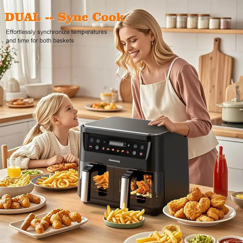 10-Quart Dual Basket Air Fryer with Viewing Window ¨C 10-in-1 Touchscreen System with SyncCook Technology and Liner Set