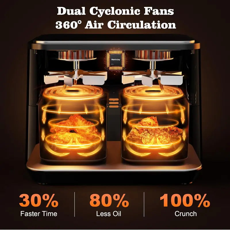 10-Quart Dual Basket Air Fryer with Viewing Window ¨C 10-in-1 Touchscreen System with SyncCook Technology and Liner Set