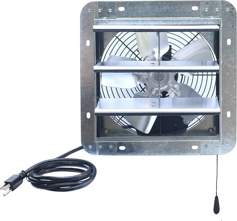 10″ Shutter Exhaust Fan. 3 Speed Thermostat. 600 CFM. 900 SQF. 6′ Cord. Silver