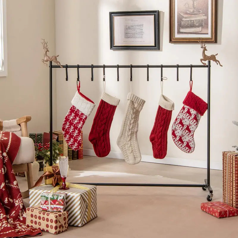 10-Slot Rolling Christmas Stocking Holder ¡ª Wheeled Stand for Easy Placement and Storage