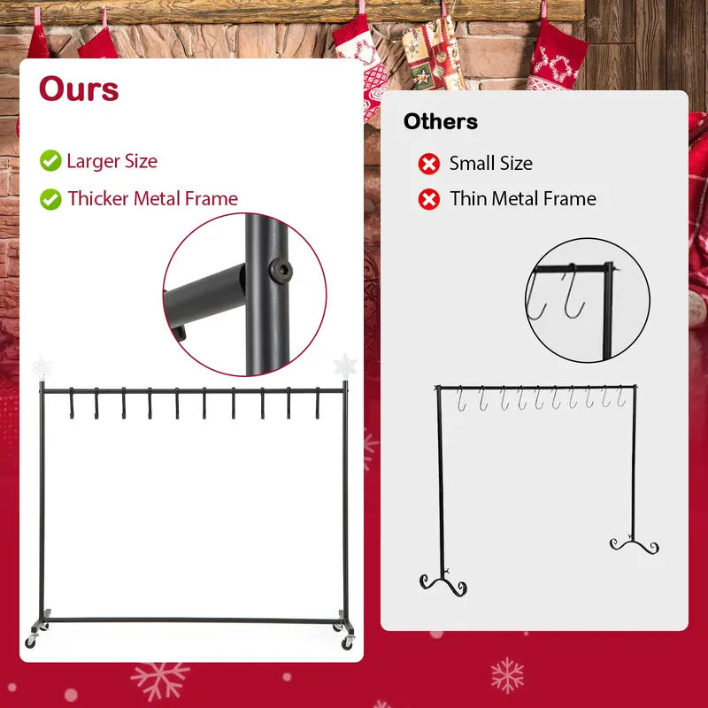 10-Slot Rolling Christmas Stocking Holder ¡ª Wheeled Stand for Easy Placement and Storage