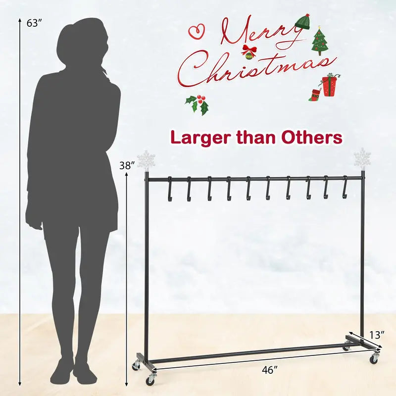 10-Slot Rolling Christmas Stocking Holder ¡ª Wheeled Stand for Easy Placement and Storage