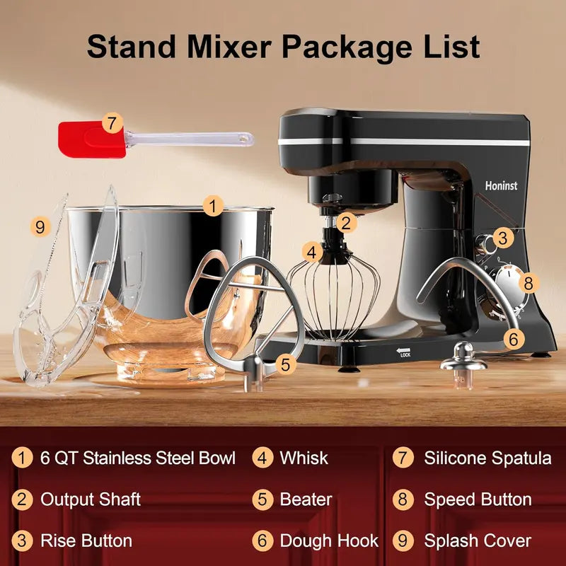 10-Speed Stand Mixer ¨C 6-Quart Tilt-Head Model with 8-in-1 Splash Guard and Dishwasher-Safe Attachments