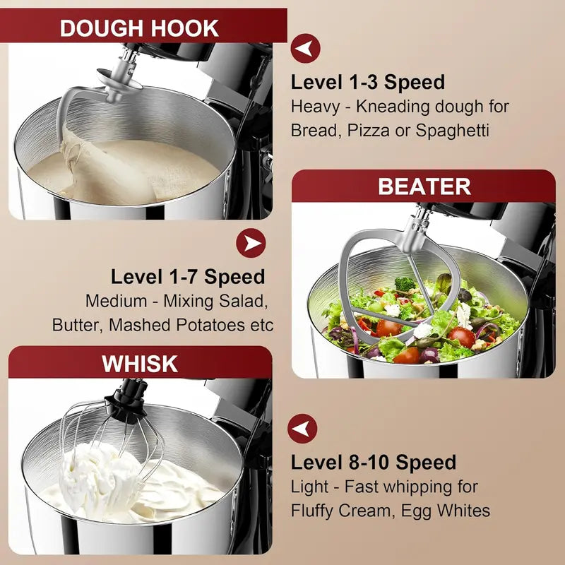 10-Speed Stand Mixer ¨C 6-Quart Tilt-Head Model with 8-in-1 Splash Guard and Dishwasher-Safe Attachments