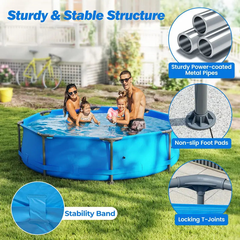 10′ Square Family-Friendly Above-Ground Pool Kit with PVC Liner &amp; Drain Valve
