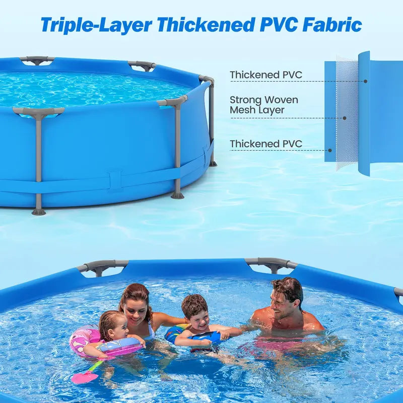 10′ Square Family-Friendly Above-Ground Pool Kit with PVC Liner &amp; Drain Valve