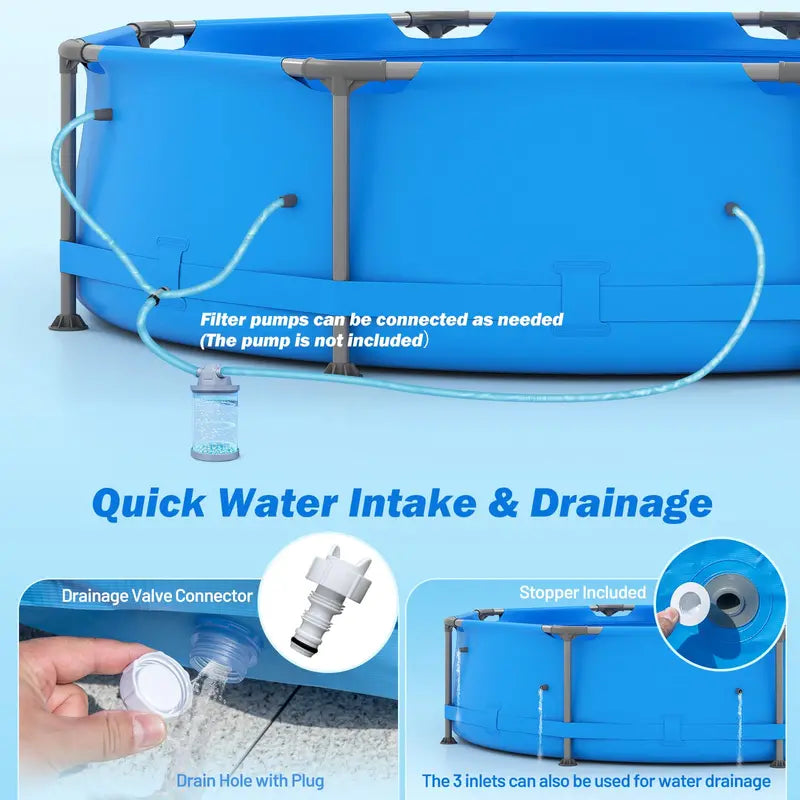 10′ Square Family-Friendly Above-Ground Pool Kit with PVC Liner &amp; Drain Valve